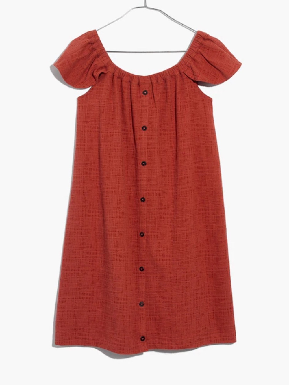 Madewell Texture & Thread Off-The-Shoulder Terracotta Button-Front Dress XL